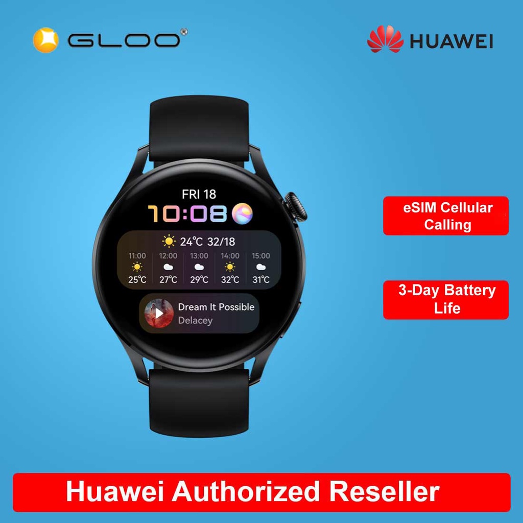 Huawei Watch 3 (Black Fluoroelastomer Strap) Shopee Malaysia
