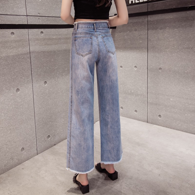 Slim Wide Leg Pants Female Jeans Korean Version Of The Low Waist Nine Points Bel Shopee Malaysia