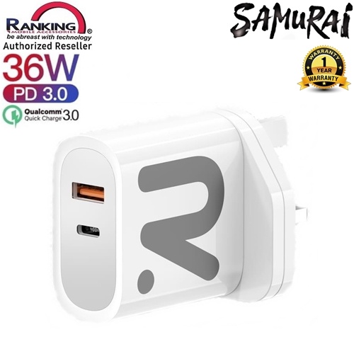 [FREE SHIPPING] RANKING PD FAST CHARGER 36W USB OUTPUT + PD Qualcomm 3.0 PD18W RK320 READY STOCK