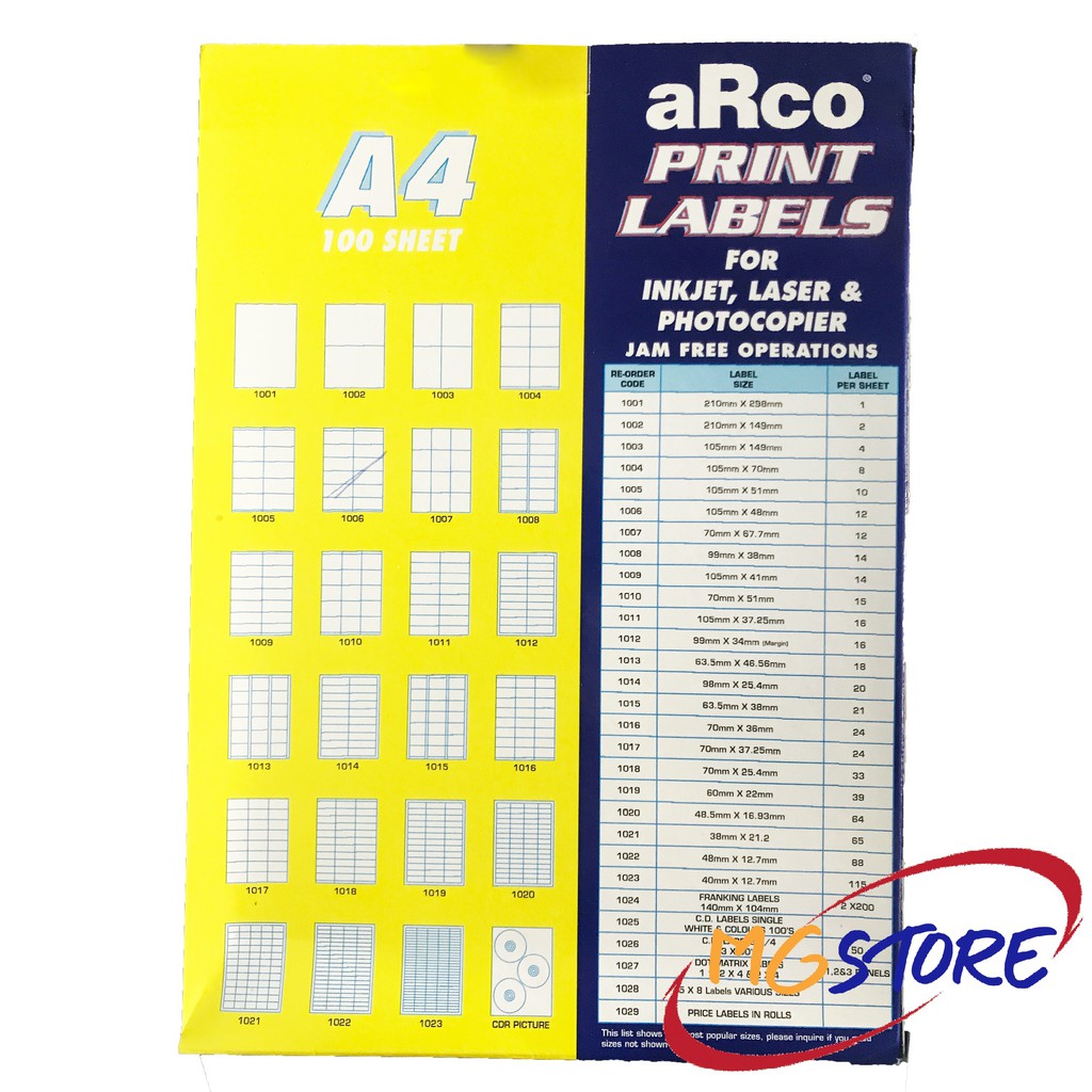 a4 arco print label for inkjet laser and photocopier 100 sheets