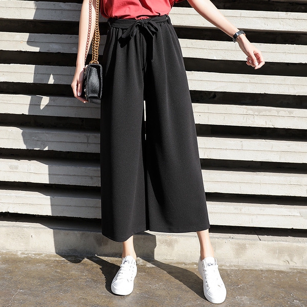 (Ready Stock) Women Korean casual Wide leg long pants loose chiffon ...