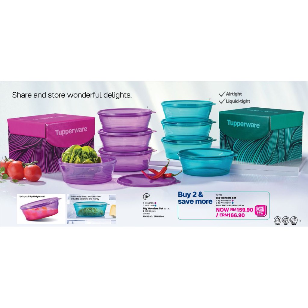 Ready Stock! ORIGINAL TUPPERWARE Big Wonder Set (Blue/Purple)