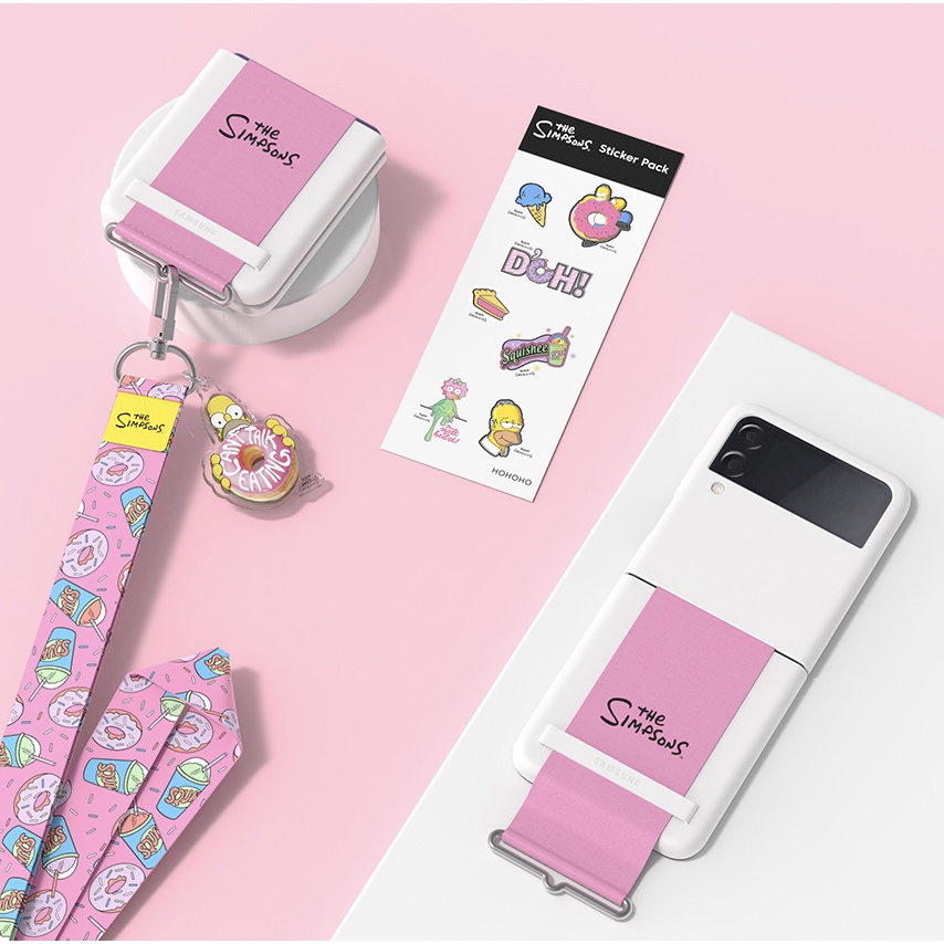 Samsung Galaxy Z Flip 3 X Simpsons Donut Bart / StarWars / Guess / Molang / Goal Studio / Camper Collaboration Accessory Package (Strap, Keyring, sticker) / shipping from Korea Star Wars pink blue black Simpson