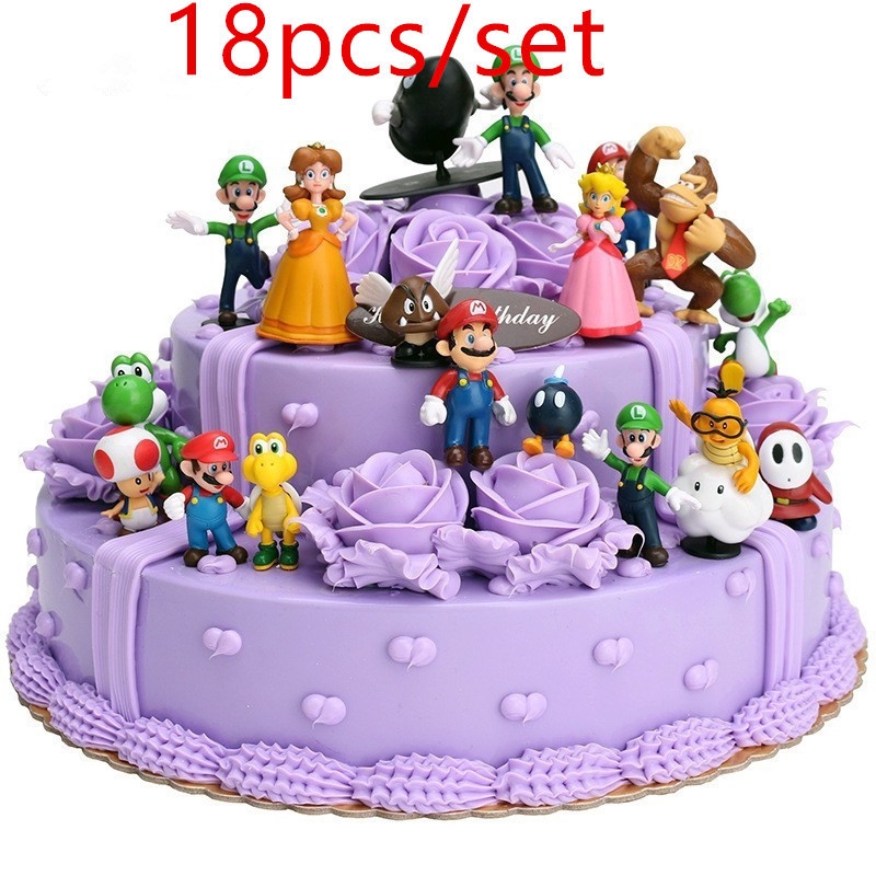 8 Pcs Super Mario Luigi Brower Toad Peach Action Figure Cake Topper Kid Gift Toy Tv Movie Video Games