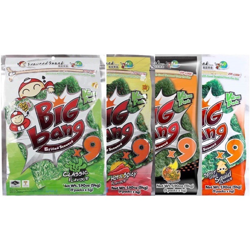 Tao Kae Noi Big Bang Grilled Seaweed 6g x 8pcs(50g) Original/ Spicy Squid/ Hot & Spicy/ Tomyum Goong