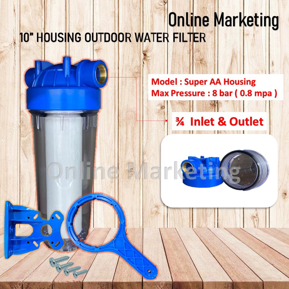 10’ 3/4 HOUSING TRANSPARENT PP SEDIMENT WATER FILTER ” max 3 bar OR max 8 bar