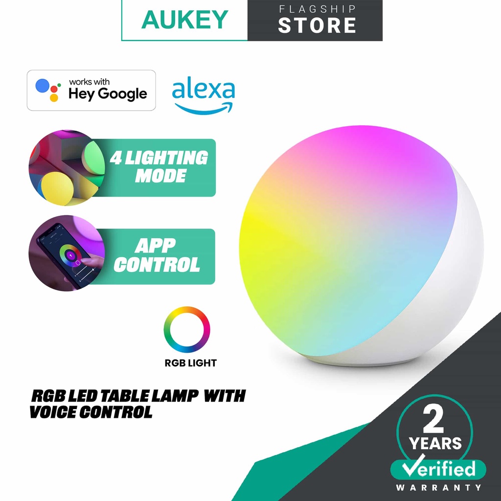 AUKEY LTT21 RGB LED Table Lamp with Smart Home Voice Control works