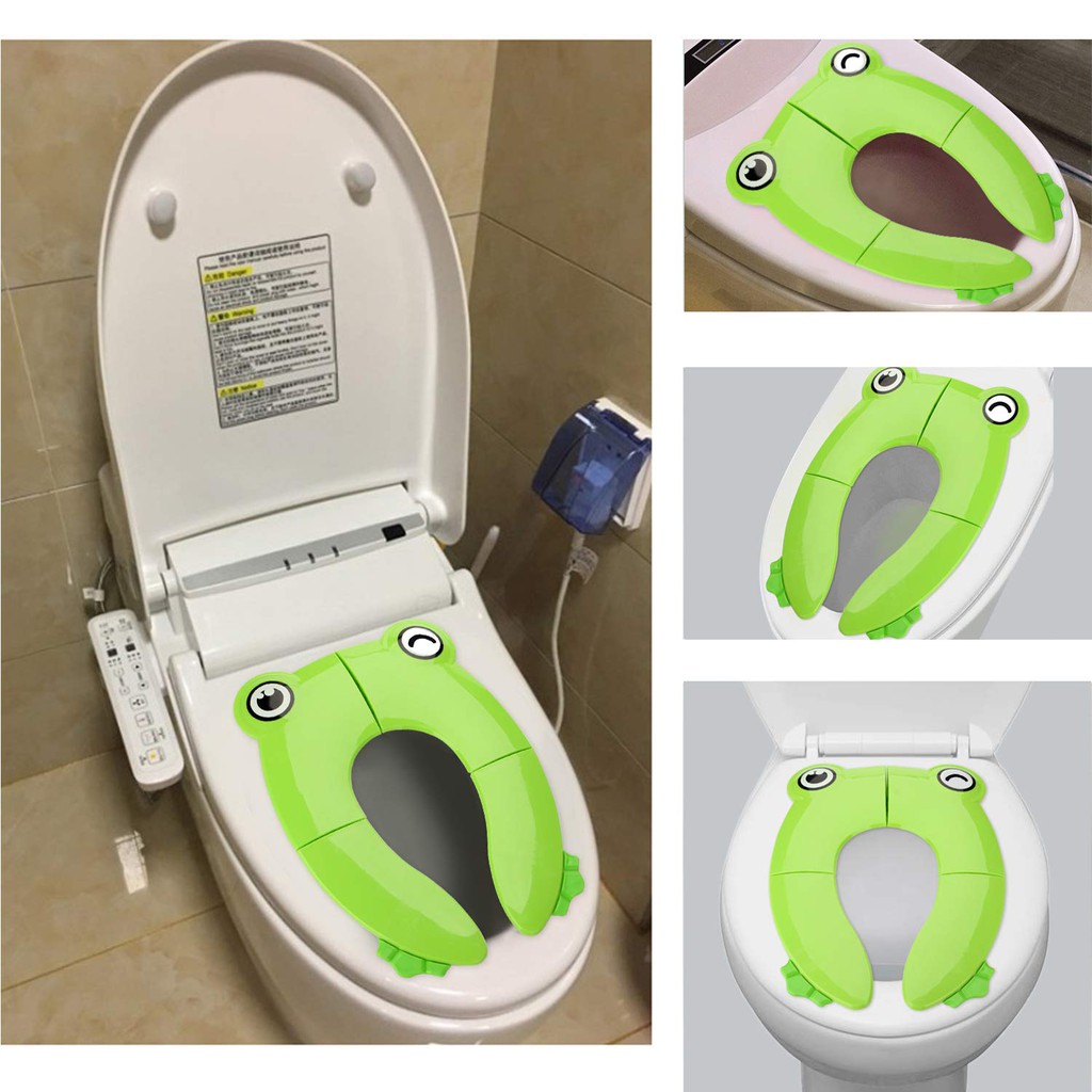 Portable Toilet Training Seat Cover SccRan 8 Non Slip Silicone Pads Anti-Slip Lock Reusable Toilet Potty Training Seat Covers Splash Baffle with Carry Bag Toddler Toilet Seat Pads for Toddlers Babies and Kids Bear shape A Foldable Travel Potty Seat Cover