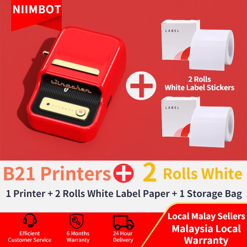 [2 Rolls Set] Niimbot B21 Label Printer Sticker Maker Print Barcode DIY Thermal Printing Mesin