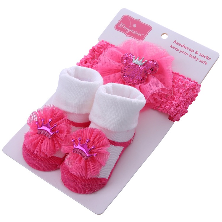 MILANDO Princess Baby Sock Newborn Girl Sock Set Bow Headband Anti Slip Cotton Sock Stoking (Type 2)
