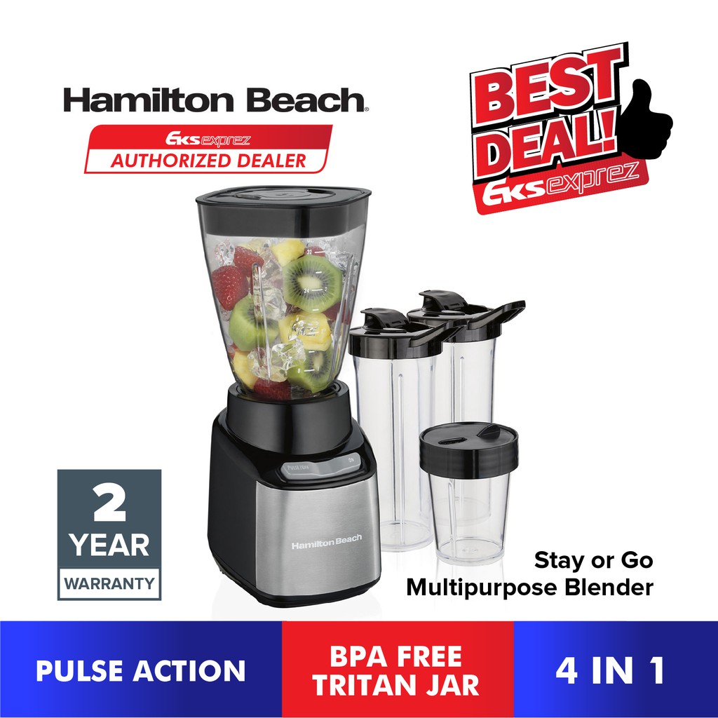 Hamilton Beach 4 In 1 Stay or Go Multipurpose Blender BPA Free Tritan Jar 52400-SAU