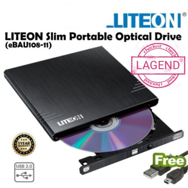 LITEON Ultra Slim USB Powered External DVD/CD Writer Plug & Play