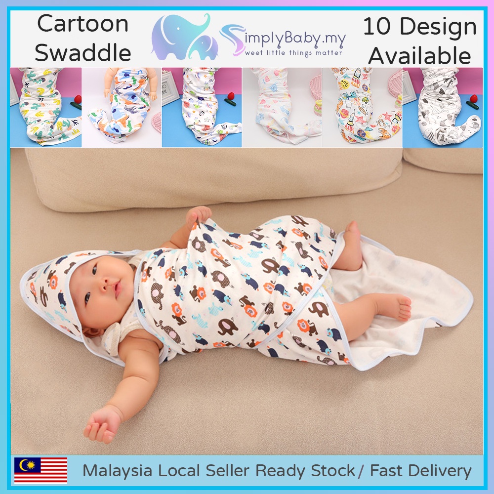 SIMPLYBABY New Born Baby Swaddle Cotton Cloth 80x75cm with Hood Towel Blanket Bedung Bayi Soft Comfortable 100% Cotton