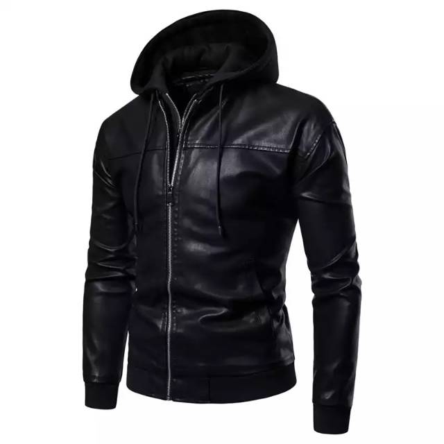 Best original fu grade jacket semi-leather hoodie full blacka