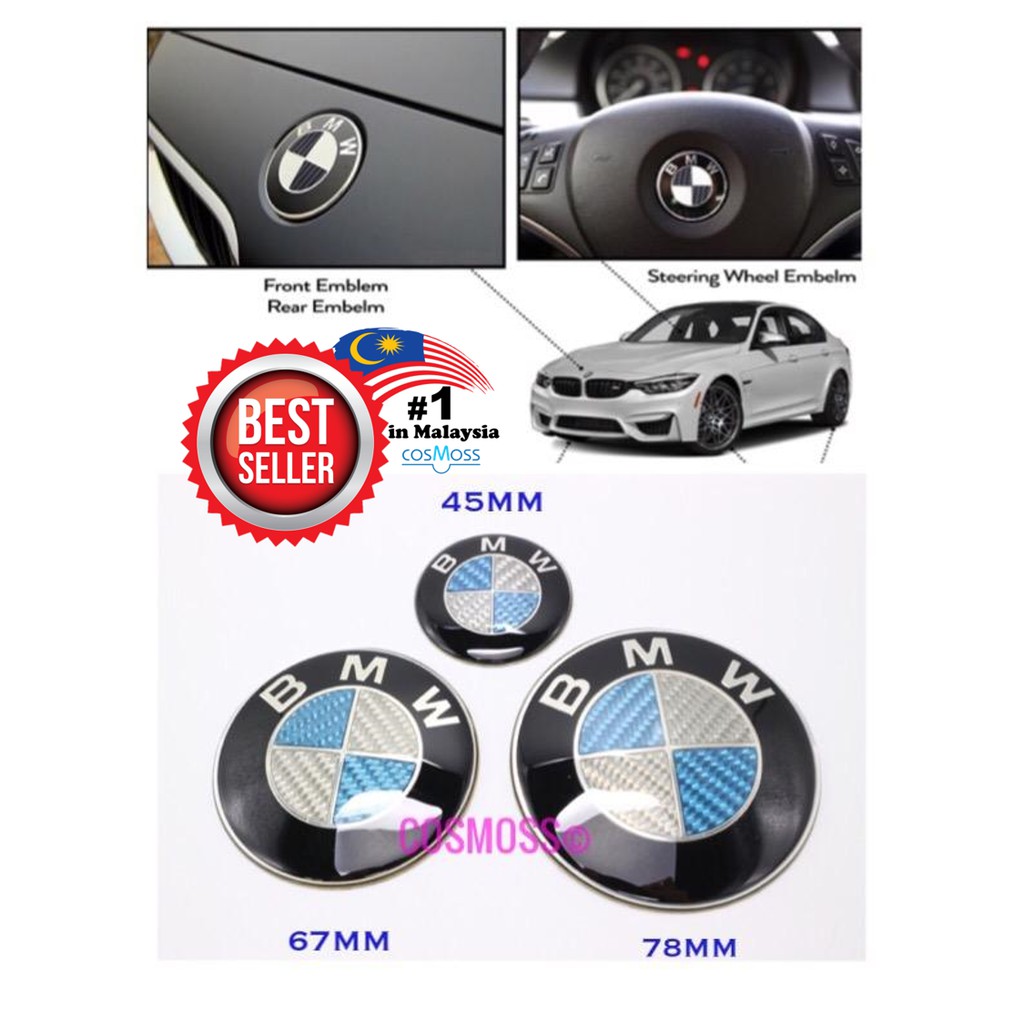 3pcs X Replacement Bmw Badge Emblem Logo Carbon Blue Front Rear Steering Shopee Malaysia