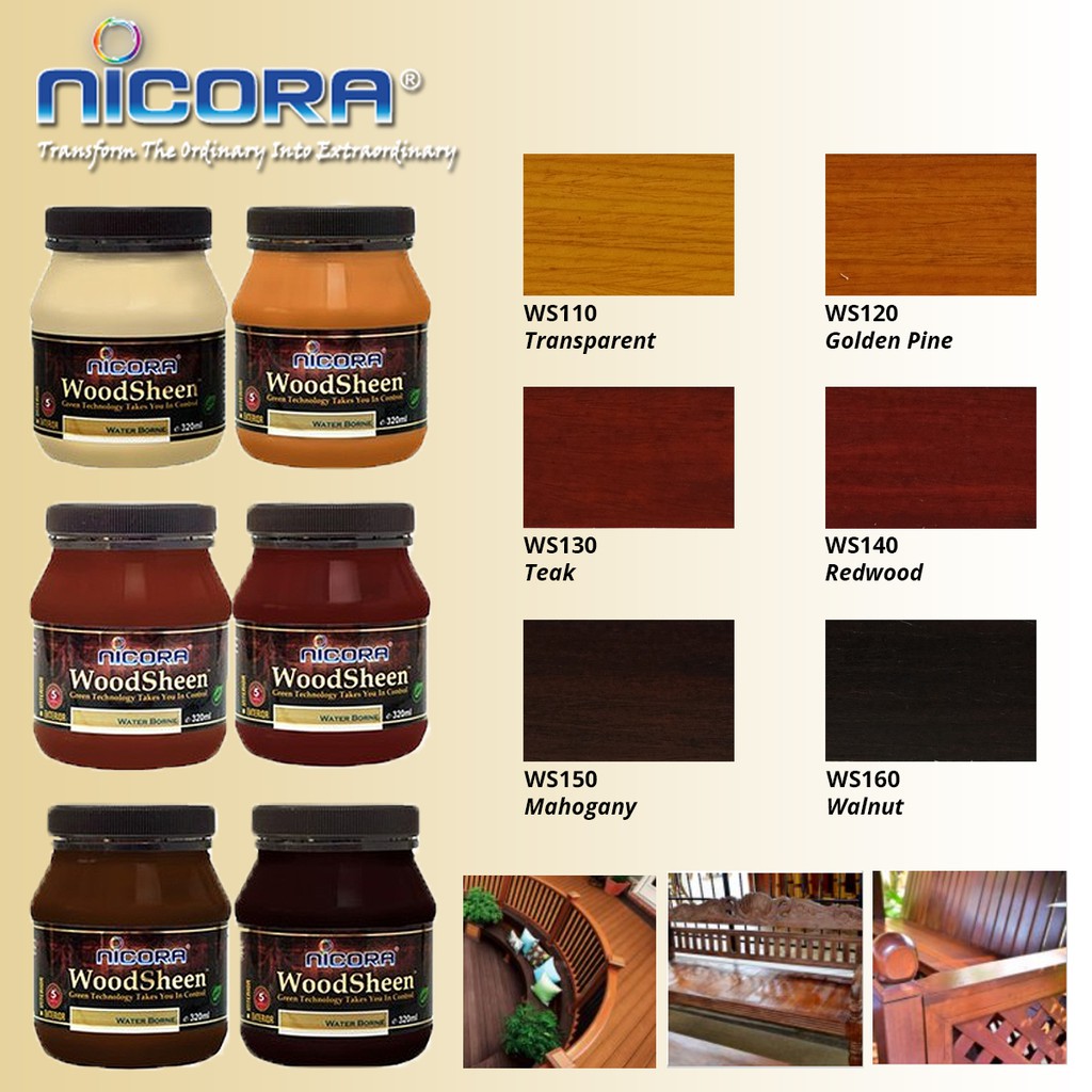 NICORA Woodsheen Cat Kayu Varnish Shellac WaterBased 320ML Shopee
