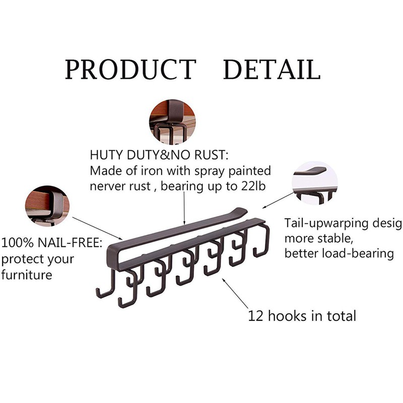 Multifunction Nail Free 12 Hooks Mug Holder Under Cabinet Coffee