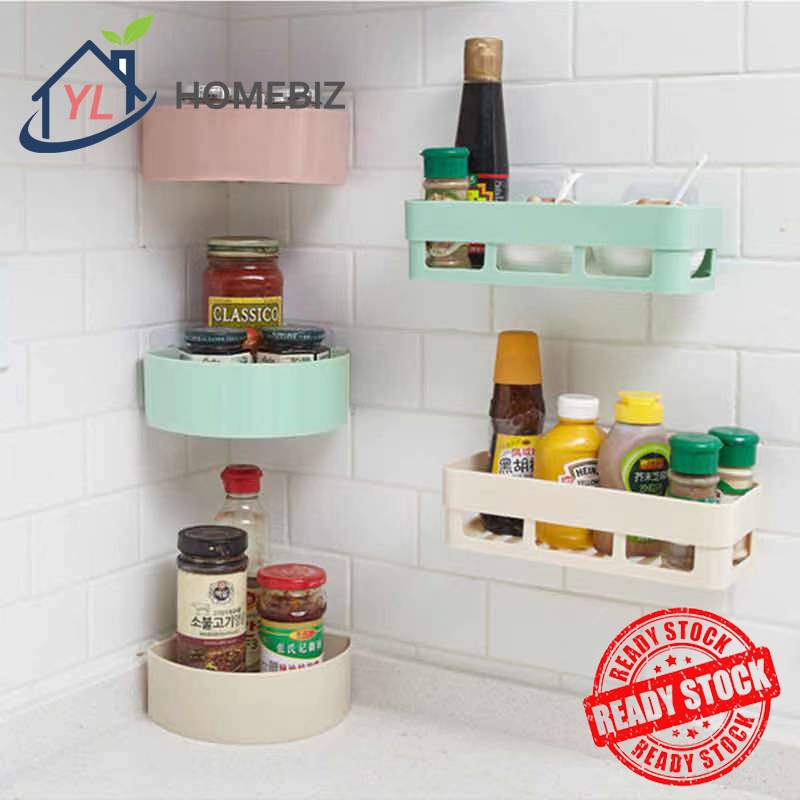 Multi Function Wall Corner Shelf Sticker Kitchen Seasoning Storage Rack Holder Stand Bathroom Shampoo Towel Toothpaste Shopee Malaysia