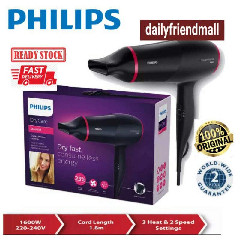 Philips BHD029 Dry care Essential Energy Efficient Hair dryer BHD029/03 portable mini hair dryer foldable