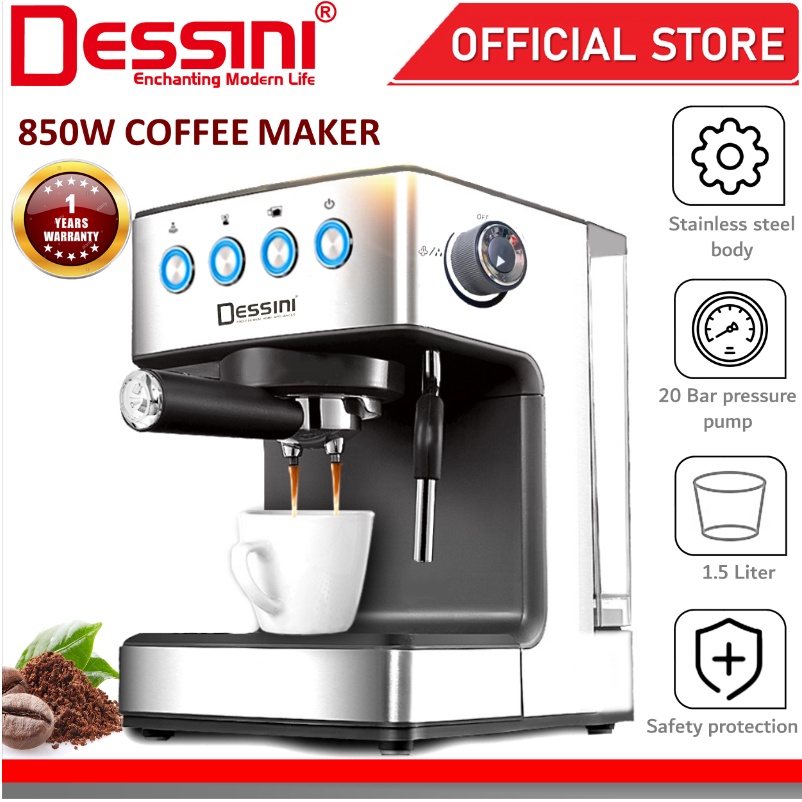 DESSINI ITALY 20 Bar Espresso Coffee Maker Brew Froth Cappuccino Latte Machine Milk Frothing Bubble Steamer (1.5L)