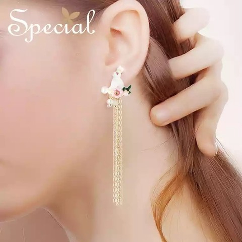WomenS925 Silver Girl Heart Earrings Cherry Pink Rabbit Fairy 欧美S925银针ins少女心耳环樱花粉兔小仙