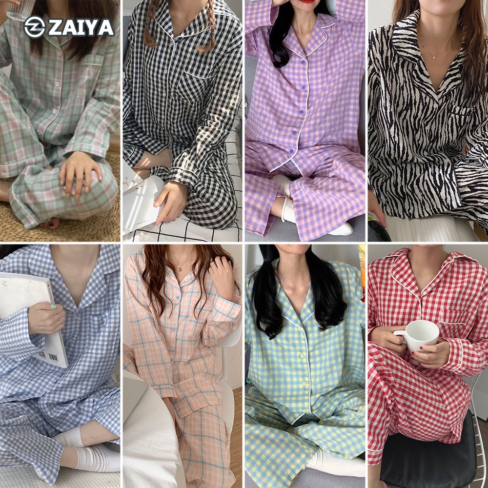 JESSICA Long Sleeve Pajamas Sleepwear Set Baju Tidur Wanita Pyjamas Perempuan