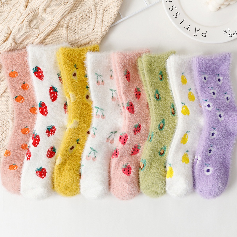 Womens Fuzzy Socks Warm Slipper Socks Winter Plush Fluffy Socks Cute Fruit Cozy Socks Fleece Crew Sleeping Socks
