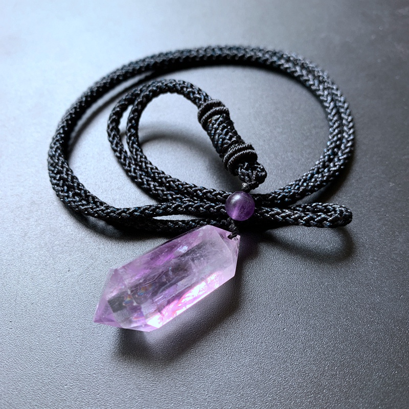 Natural Lilac Amethyst Point Pendant Purple Stone Necklace Handmade Bead Double Pointed Pendant Spiritual Healing jewelry 1pc