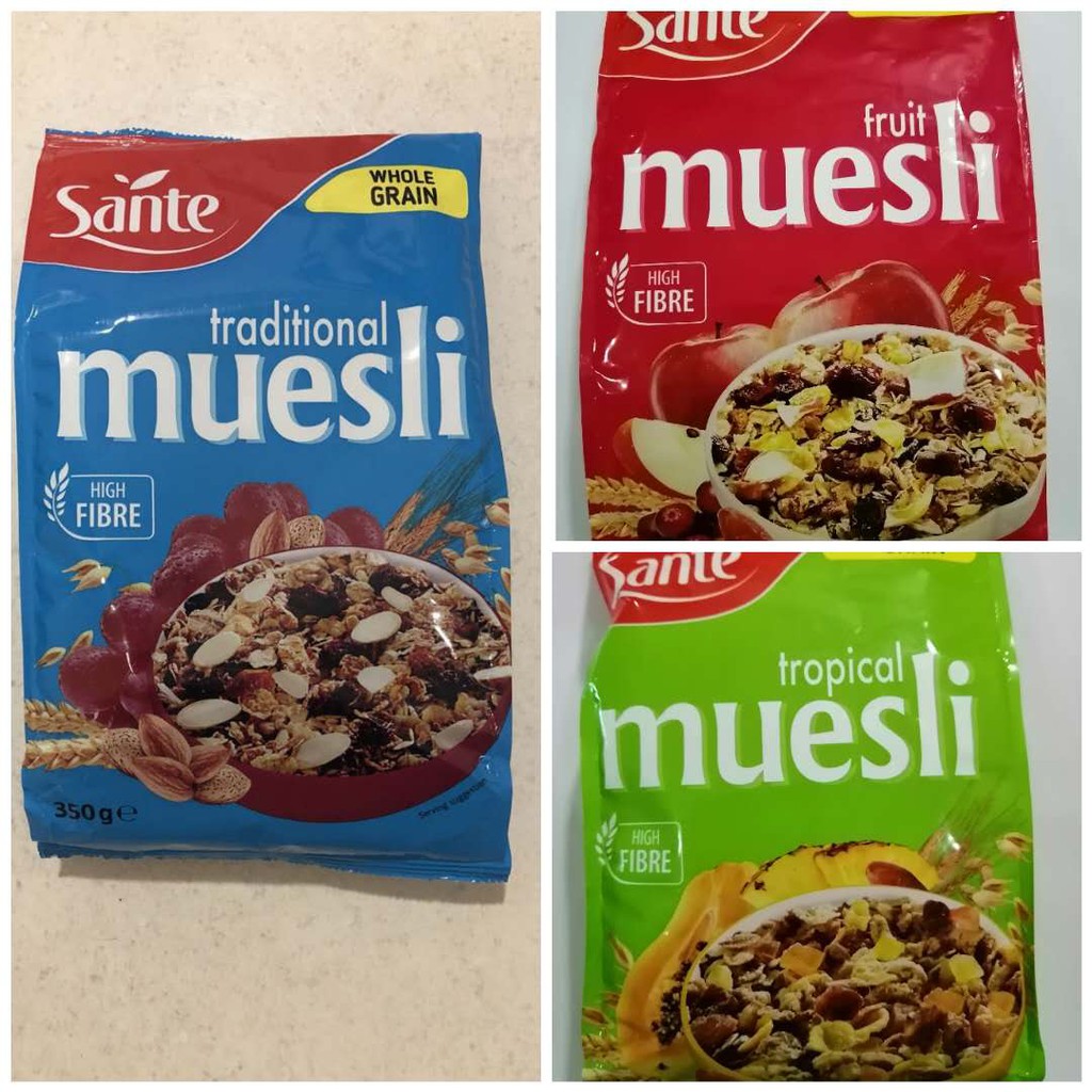 Sante Whole Grain Traditional/Tropical /Fruit Muesli 350g High Fibre