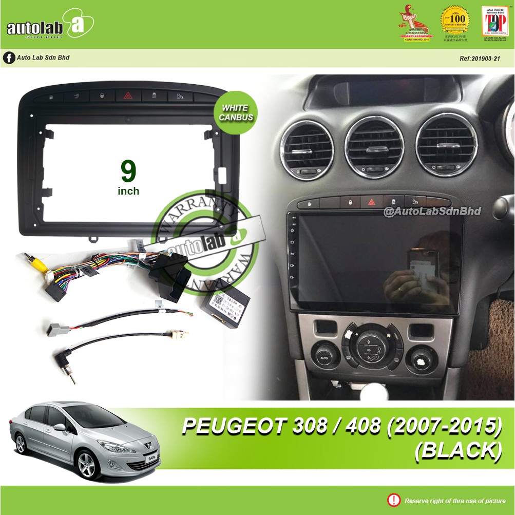 Android Player Casing 9" Peugeot 308 / 408 2007-2015 (Black) with Socket Peugeot & Canbus