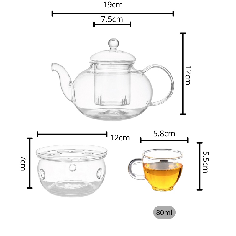 [High Quality] Flower tea pot Glass Tea pot set heat preservation + 6