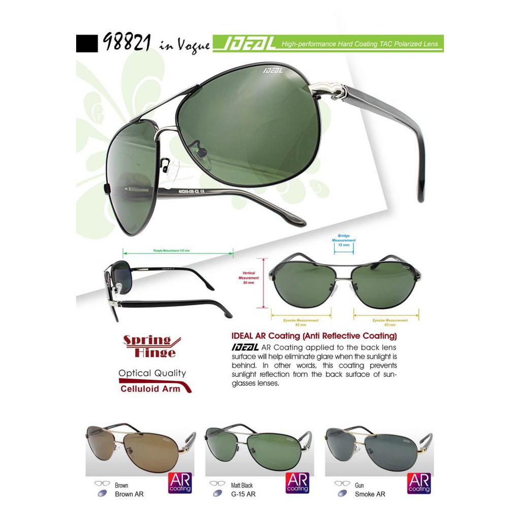 Ideal 98821 Men's HighPerformance Hard Coating TAC Polarized Lens