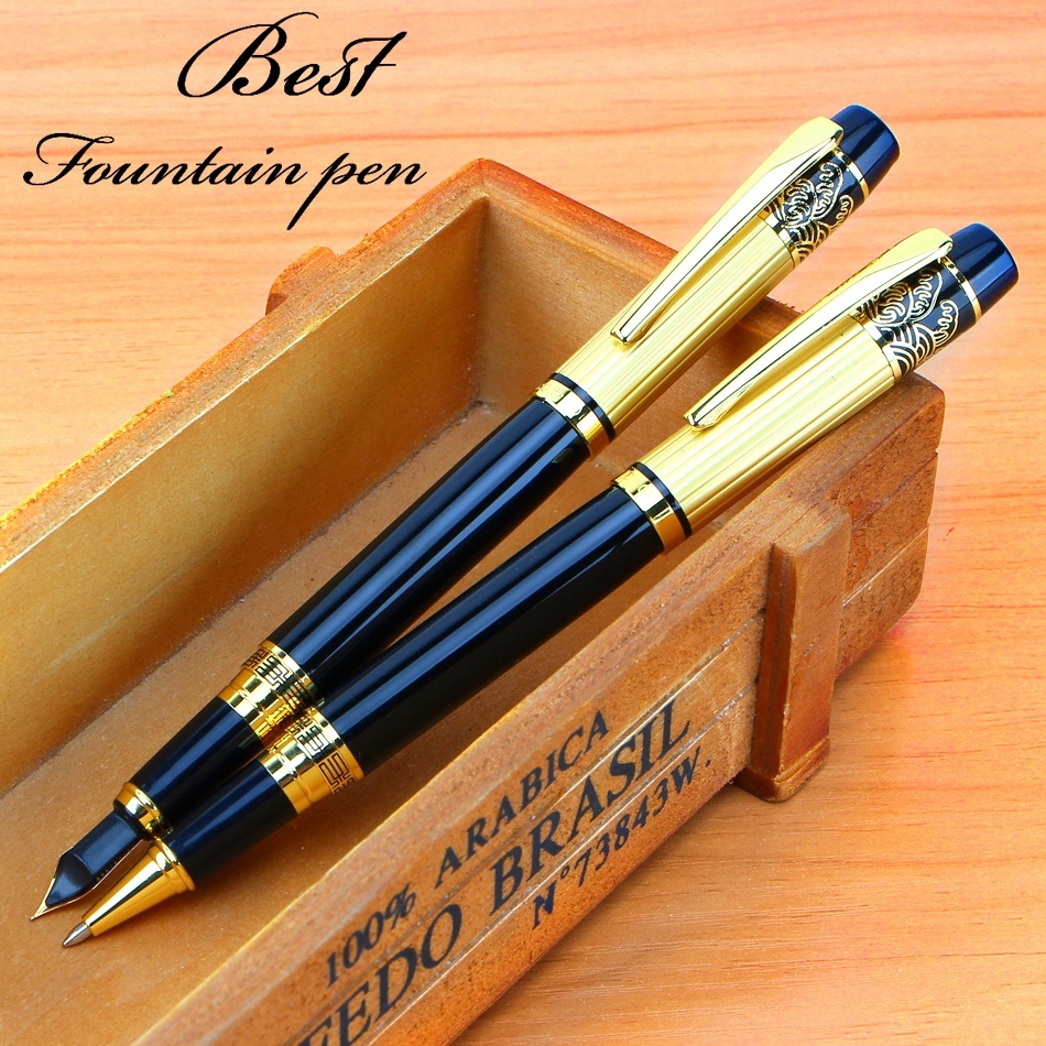 HERO 901 Medium Nib Fountain Pen and Roller Pen Luxury Black Gold Stainless