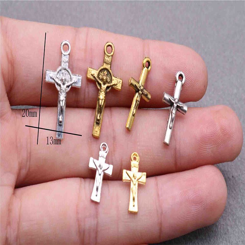 10pieces Catholic Mini Trumpet Jesus Cross Handmade Beaded Bracelet Cross Small Medal Handmade beaded cross medal