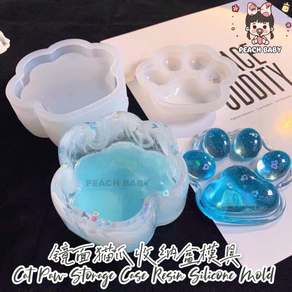 1 Set Glossy Cat Paw Storage Box Epoxy Resin Mold Handmade Jewelry Container Case Silicone Mould DIY Crafts 镜面猫爪收纳盒滴胶模具