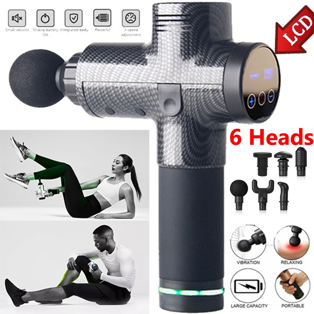 New 6 Heads Massage Gun 20 Gear LCD Digital Display Muscle Massager Athlete Sports Recovery Fascia Massagers