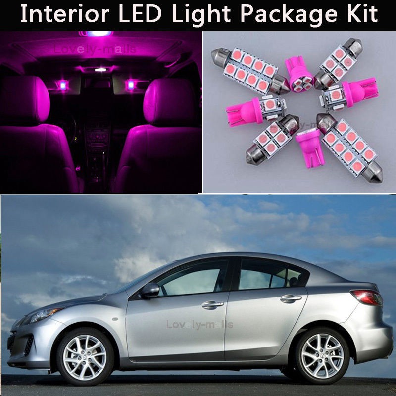 7pcs Bulbs Pink Led Interior Car Lights Package Kit Fit 2010 2013 Mazda 3 J1
