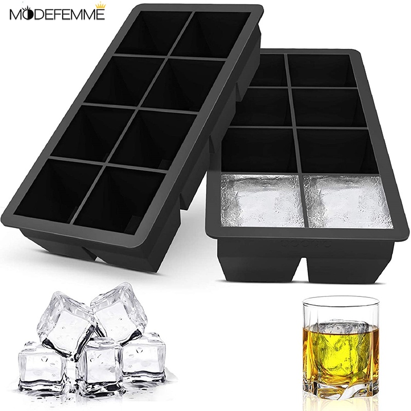 4/6/8 Grids Big Ice Tray Mold / Food Grade Silicone Ice Cube Square Molds / Reusable DIY Ice Maker for Whiskey, Cocktail Drink