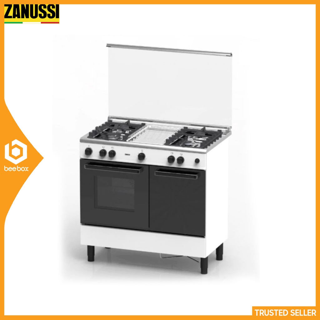 Zanussi Free Standing Gas Cooker (62L Gas Oven) 4 Gas Burners - White/Black ZCG-940W ZCG940W Dapur Gas Bebas Berdiri