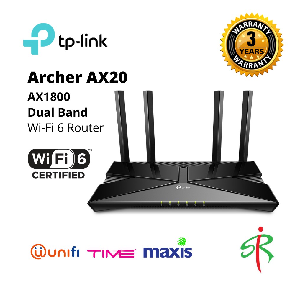 TPLINK WiFi6 AX1800 (Archer AX20) Gigabit Wireless WiFi Router For