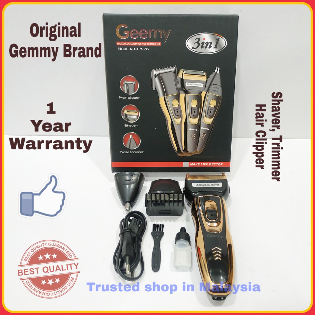 Geemy Original Gm595 Rechargeable Professional 3 In 1 Hair Clipper Cutter Shaver Trimmer Nose Trimmer Ready Stock