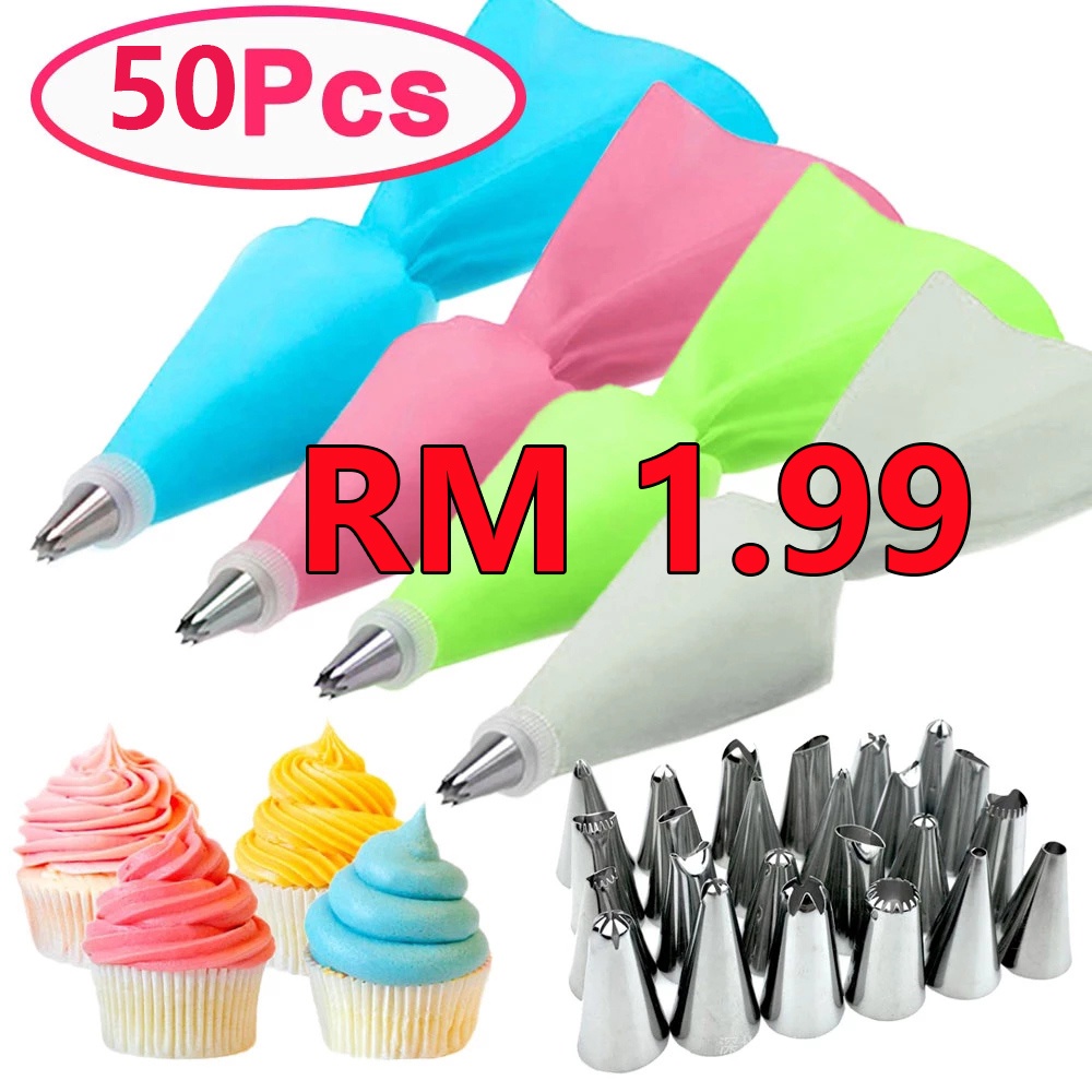 50Pcs/Set Piping Bag and Tips Cake Decorating Supplies Kit Baking Supplies Cupcake Icing Tips with Pastry Bag for Baking Decorating Cake