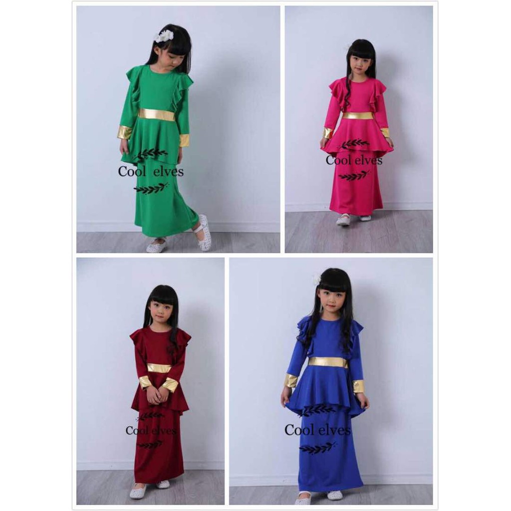  6m 12Y Muslimah Baju  Kurung Peplum  Budak  Raya Sedondon 