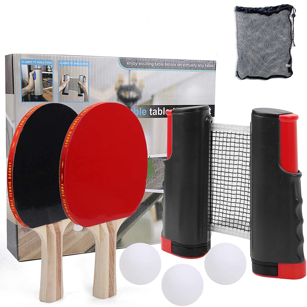 Telescopic Grid Set with 2 Racquets Table Tennis Racket Set 3 Table Tennis Balls and a Storage Bag 