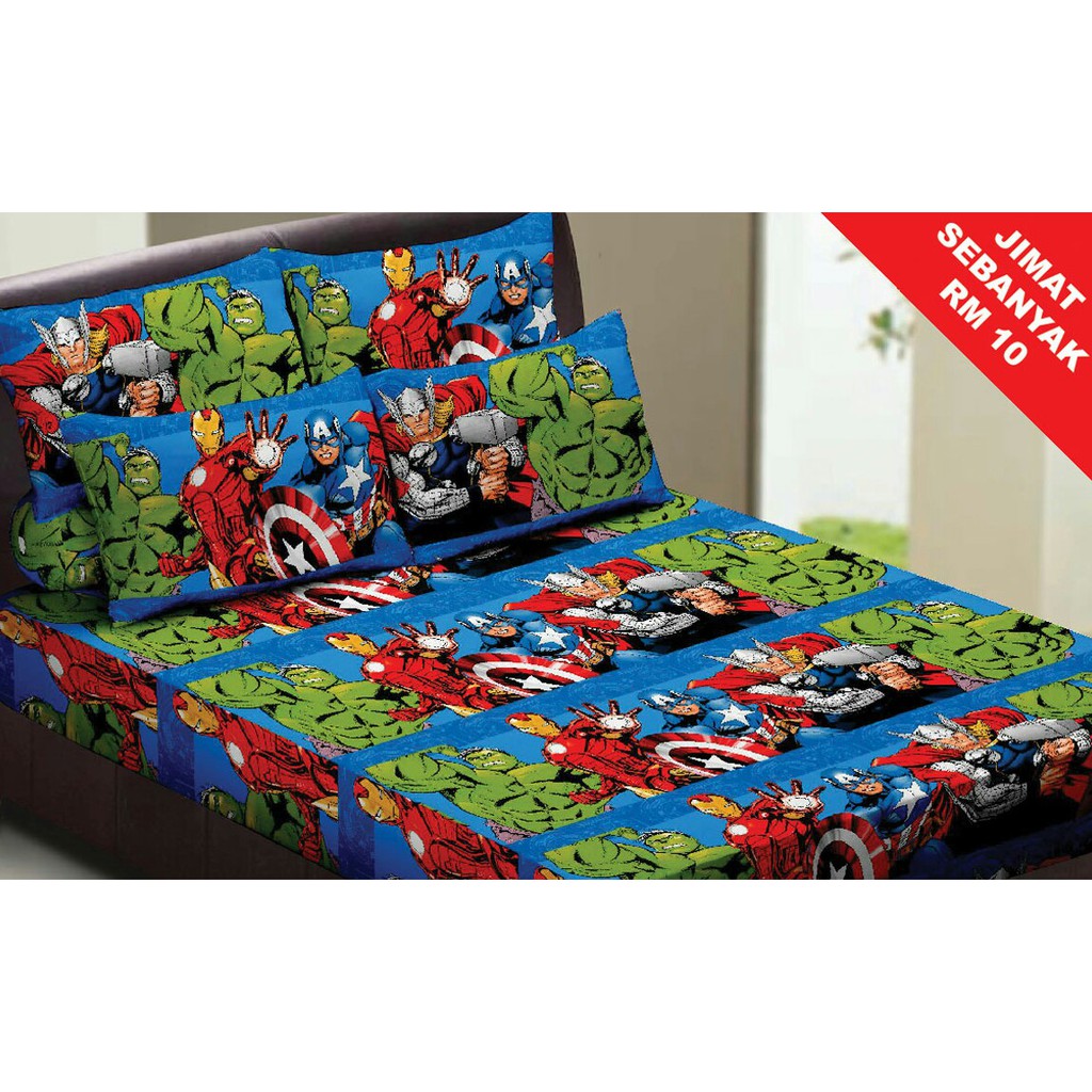 1742QF "SUPERHERO AVENGERS" SET CADAR QUEEN FITTED BEDSHEET
