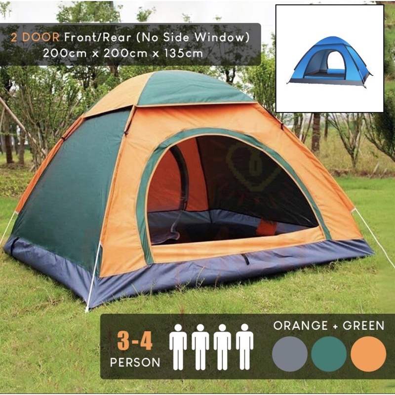 AUTOMATIC 3-4 Person Khemah Camping Waterproof Tent 2 Door Camel Tent ...