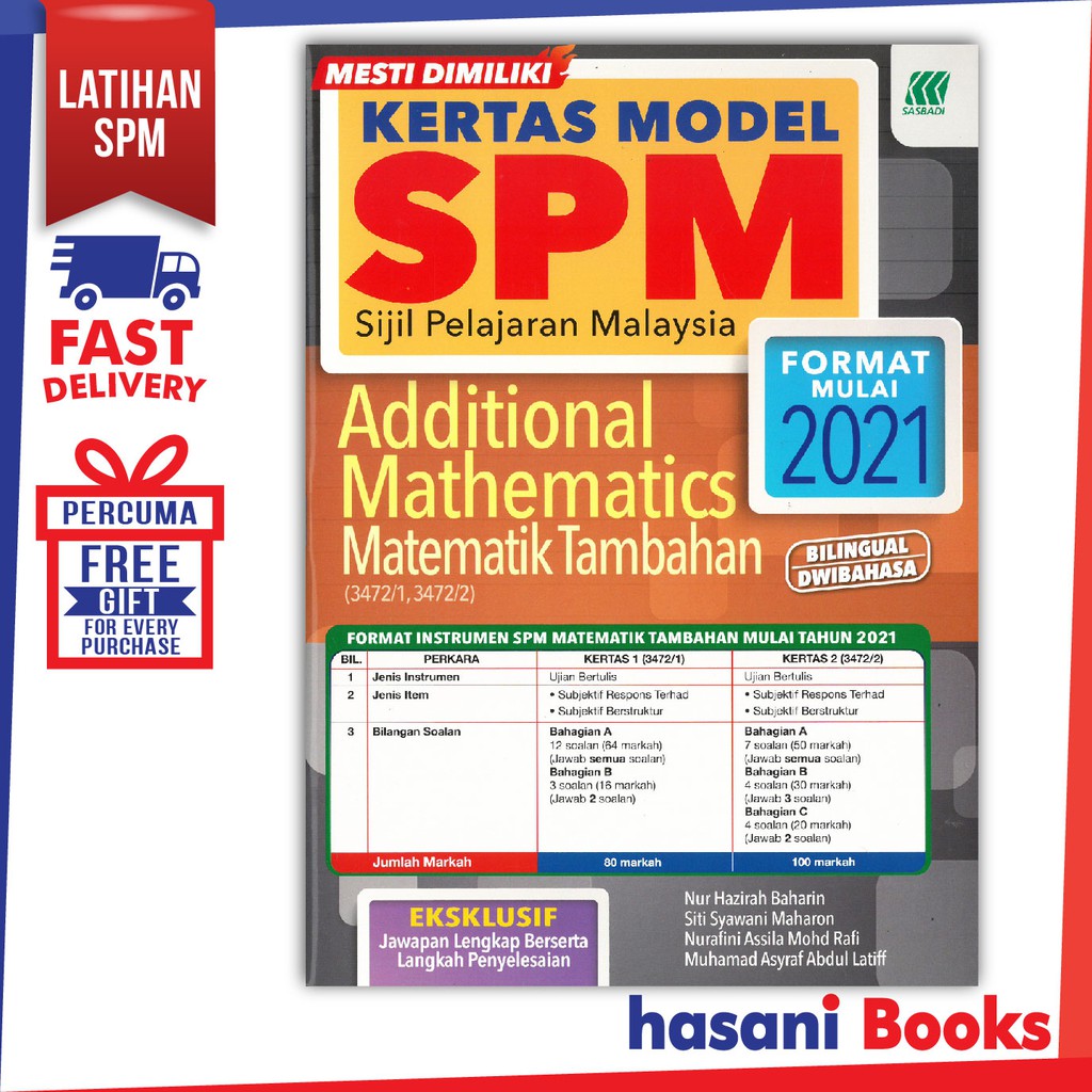 Hasani Sasbadi Kertas Model Spm Dwibahasa Matematik Tambahan 9789837724655 Shopee Malaysia