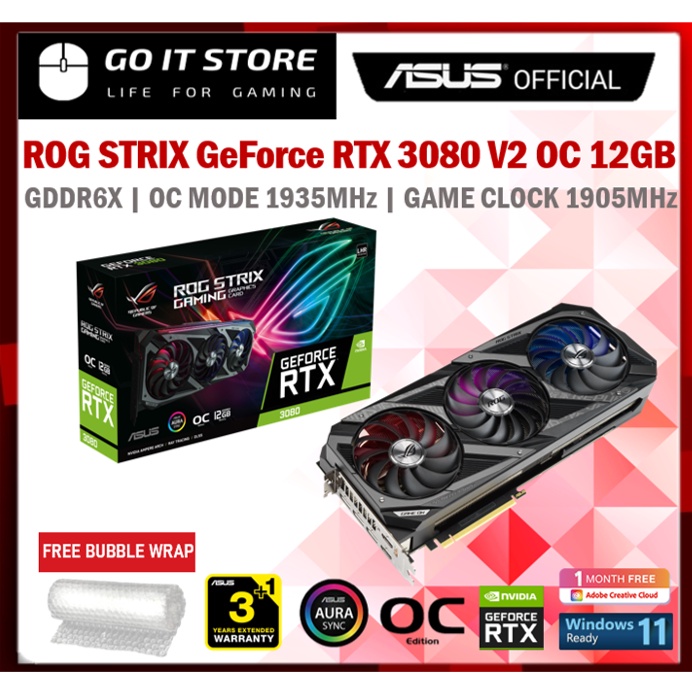 ASUS ROG Strix GeForce RTX 3080 V2 OC Edition 12GB GDDR6X GRAPHIC CARD ...