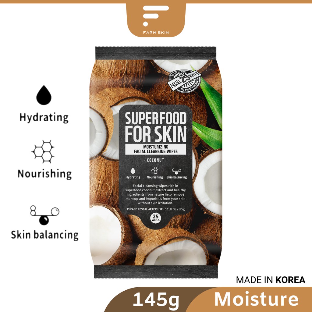 FARMSKIN SUPERFOOD Coconut Facial Cleansing Wipes - Moisturizing (25's)