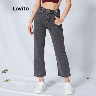 Lovito Casual Denim Basic High Waist Pocket Jeans L09111 (Gray)